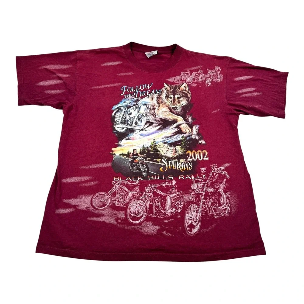 Vintage Sturgis Shirt Mens 2XL Red Black Hills Rally Wolf Eagle 2002 Tee AOP